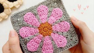 Вяжем крючком бабушкин квадрат 🩷 Мотив "винтажная ромашка"  Crochet grandma square  with 