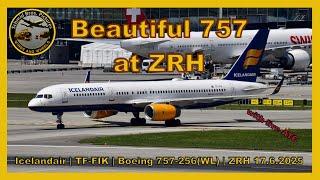 Beautiful 757 at Airport Zurich-Kloten/Icelandir B757 ''TF-FIK'' landing runway 14 (with live ATC)