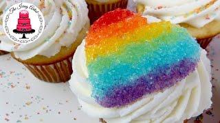 Simple Rainbow Chocolate Heart Valentines Cupcake - How To With The Icing Artist