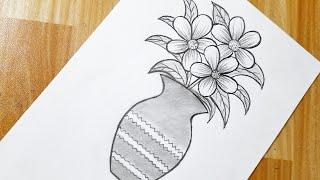 How to draw flowers in a vase || Easy flower drawing tutorial