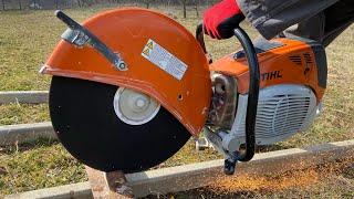 Stihl Ts 800 cutting metal beam with brand new abrasive wheel.( utilaj de debitat si slefuit Stihl.)