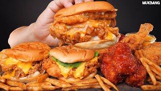 ASMR MUKBANG | KFC BURGERS  CHICKEN  FRENCH FRIES  EATING 햄버거 양념치킨 감자튀김 소스 퐁당! 먹방