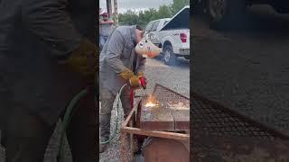 Punchin a hole through some 3” thick plate with the Arcair Slice #arcair #aewa #foryou #beeli