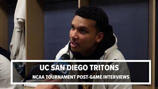 UC San Diego Triton basketball players locker room interviews after loss to Michigan in Tournament