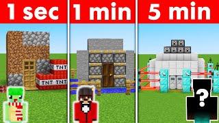 WE BUILT THE BEST SECURITY HOUSE! 5 SECONDS VS 1 MIN VS 5 MIN (Minecraft)