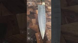Birch & Bevel Carbon 250mm Gyuto. Bog Oak, stacked bitchbark and brass handle.