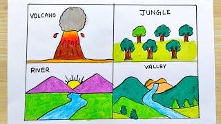 Type of landform in the world | School project drawing idea | Different Landform on the Earth