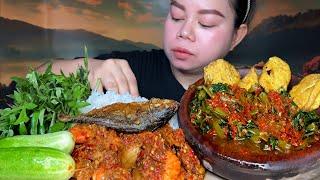 rujak kangkung pedas,sambal udang jengkol,ikan asin japuh lalaban Mukbang