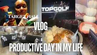 A PRODUCTIVE DAY IN MY LIFE | TOPGOLF, RUNNING ERRANDS, COOKING, FURNITURE SHOPPING, DUNKIN GIRLY