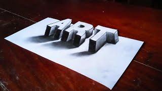 How to draw a 3d word "ART",3d drawing Trick on line paper.