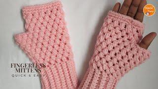 Crochet Fingerless Mitten Gloves  | Easy crochet Wrist Warmers for women - Beginner friendly