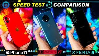 Xperia 5 Vs Oneplus 7t vs iPhone 11 | Speed Test Comparison