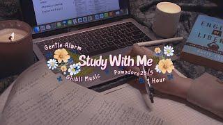 1 Hour Study With Me | Focused | Pomodoro 25/5 | Ghibli Playlist & Firecrackling ASMR