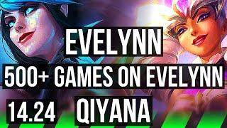 EVELYNN vs QIYANA (JGL) | Rank 1 Eve, 11/2/12, 6 solo kills, 500+ games | NA Challenger | 14.24