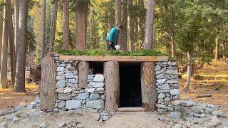 I Built a STONE & WOOD Survival Bushcraft Shelter Deep in a Wild Forest - FULL VIDEO