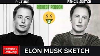 Elon Musk, Elon Musk Pencil Sketch | How to make Pencil Sketch of Elon Musk, Richest person in world