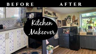 Before After Kitchen Makeover Unfitted Cottage Kitchen #cottagecore #vintagehome #thriftedhome