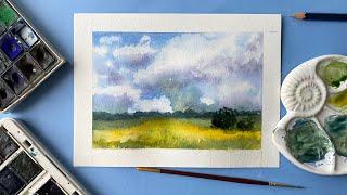 Как легко нарисовать небо с облаками акварелью. Пейзаж / Painting sky in watercolor