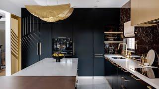 Luxury Modern Kitchen with Black Cabinets and Gold Detailing