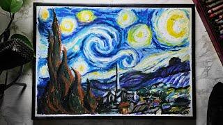 ASMR - Drawing Vincent Van Gogh's The Starry Night with Oil Pastels (No Talking)