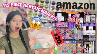 TRYING A $20 HUGE 115 PIECE COOSERRY ACRYLIC NAIL STARTER KIT FROM AMAZON | BEGINNER FRIENDLY KIT