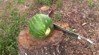 Muela Knife SHERPA zombie head splitter and then some. Tough test on coconuts to concrete blocks.