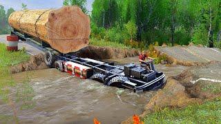 Amazing Heavy Load Truck Showdown Against Treacherous Water - Spintires Mudrunner 2018