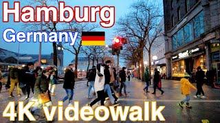 Night Walking / Hamburg Germany - 4K Virtual Walking Tour around the City - Travel Guide