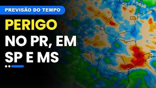 Previsão 07/11/2024 - Perigo no PR, em SP e MS. Risco de temporais é alto para boa parte do BR