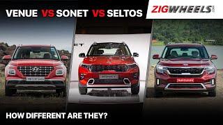  Kia Sonet vs Hyundai Venue vs Kia Seltos: One To Rule Them All?