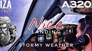 A321 NCE  Nice | LANDING 04L Stormy Sky | 4K Cockpit View | ATC & Crew Communications