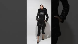 Fur Trim Hooded Black Womens Leather Fitted Coat - Elsa W6033A / Alin Leather - Deri