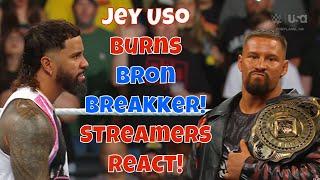 Streamers React!  Jey Uso burns Bron Breakker on the mic!! #wwe #wweraw #uso