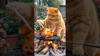orange cat cooking pig #ai #cute #aicat #funny #funnycat  #catlover #cat #pets #kucinglucu #kucing
