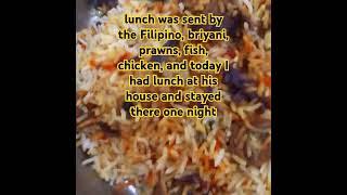 lunch was sent by the Filipino, briyani, prawns, fish, chicken, #viralvideo #love #food