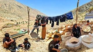 Nomadic life: baking local bread in the mountains, washing clothes by a nomad man