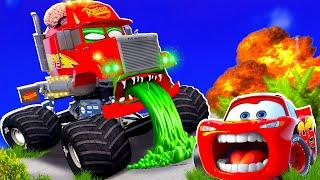 Big & Small:McQueen and Mater VS MACK MONSTER TRUCK ZOMBIE apocalypse Halloween cars in BeamNG.drive