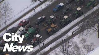 RAW: Chopper footage shows convoy beginning to gather downtown Toronto