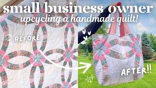 THRIFT FLIP!!️️🪡 Upcycling a handmade quilt into six tote bags, two makeup bags, and wallets!