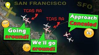 Numerous Consecutive TCAS RA & Go Arounds at San Francisco!