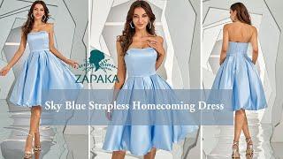 Sky Blue Strapless Homecoming Dress | ZAPAKA