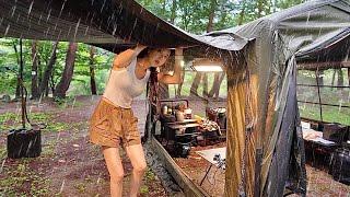 Solo camping in the rain - wet body overnight, typhoon, strong rain, cozy tent, ASMR