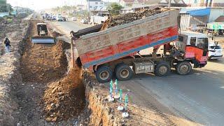 Amazing Heavy Dump Trucks Unloading Soil Stone & Dozer Pushing Soil Building Foundation Nation Road