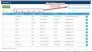 jQuery  DataTable.js  - Easily Create HTML Table Pagination , Export Table Data In PDF, Excel ,CSV