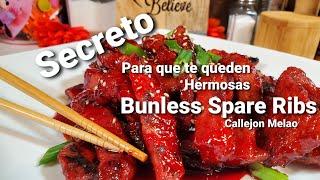 Costillas Chinas Rojas sin hueso/Bonless Spare ribs y un ingrediente secreto para que no se rompan