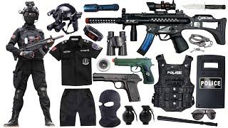 Special police weapon toy set unboxing, M416, AK47 rifle, sniper gun, howitzer, bomb, gas mask