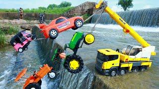 New Bugatti Car Auto Rickshaw Mahindra HMT Tractor Accident River Pulling Out Crane Truck ?CS Toy