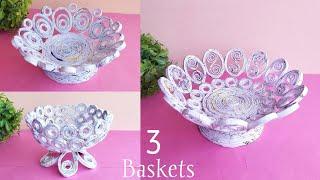 How to make Newspaper Basket | 3 DIY Basket out of Paper | Unique Patterned Fruit Baskets |