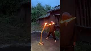 Fire Katana. I slashed it to try it out.#diy #firekatana #fire sword