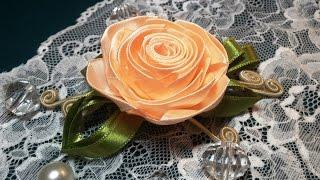 Ribbon flowers: rose from the narrow ribbon/Цветы из лент: роза из узкой ленты.МК